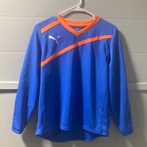 Puma Blue Long-Sleeve Kids Hockey Top with Orange Trim